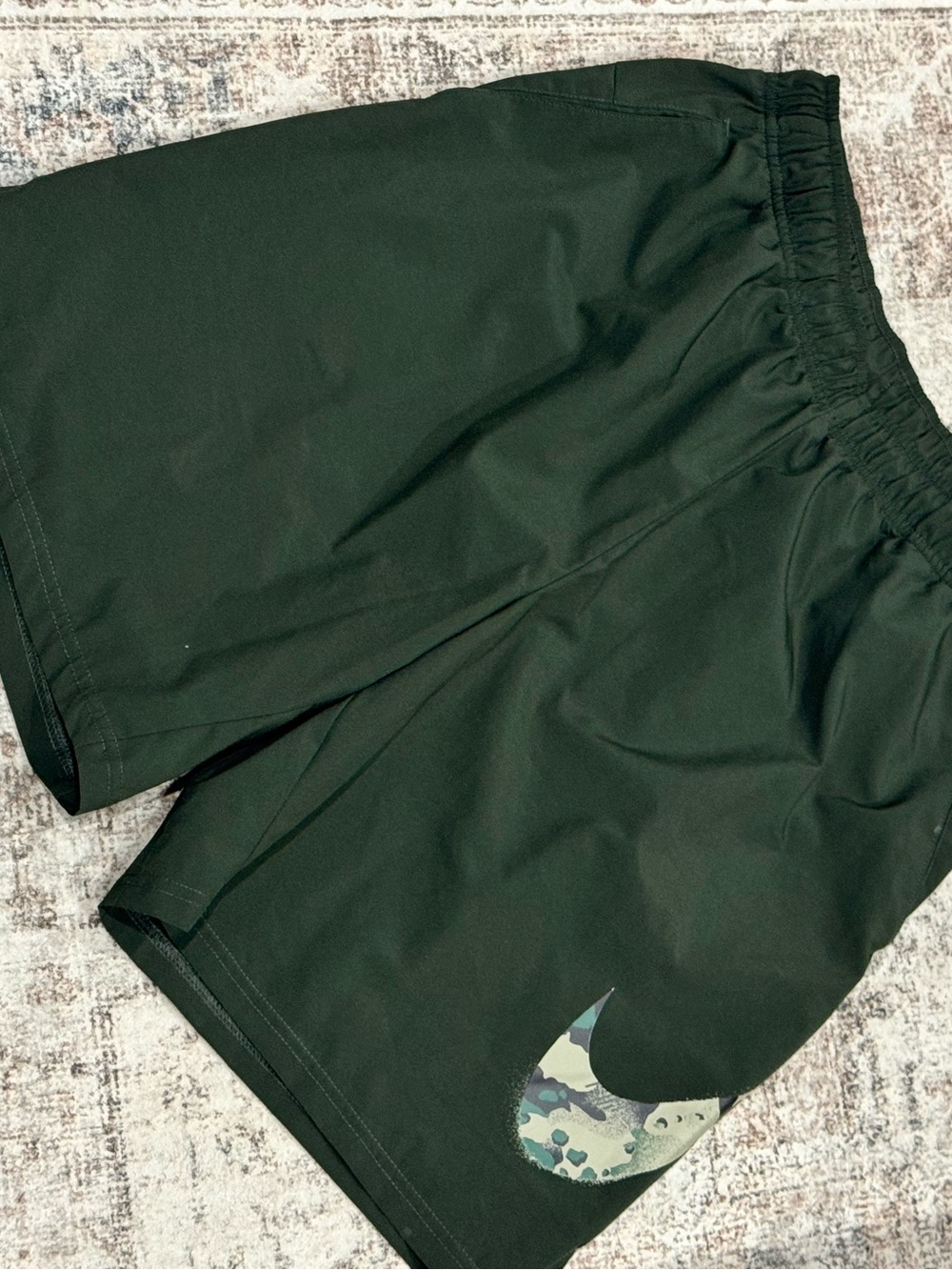 Nike Women's Forest Green Athletic Shorts with Camo Swoosh